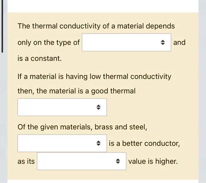 SOLVED The thermal conductivity of a material depends only on the type