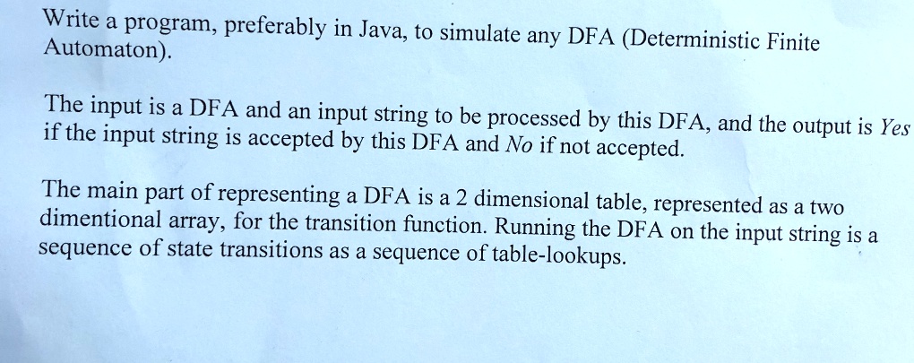 Write a program in Java to simulate any DFA (Deterministic Finite ...