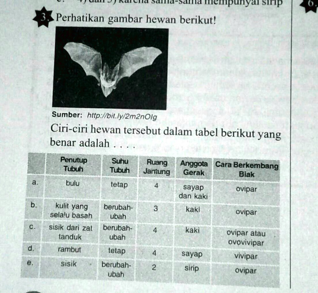 SOLVED: Ciri Ciri Hewan Tersebut Dalam Tabel Berikut Yang Benar Adalah ...