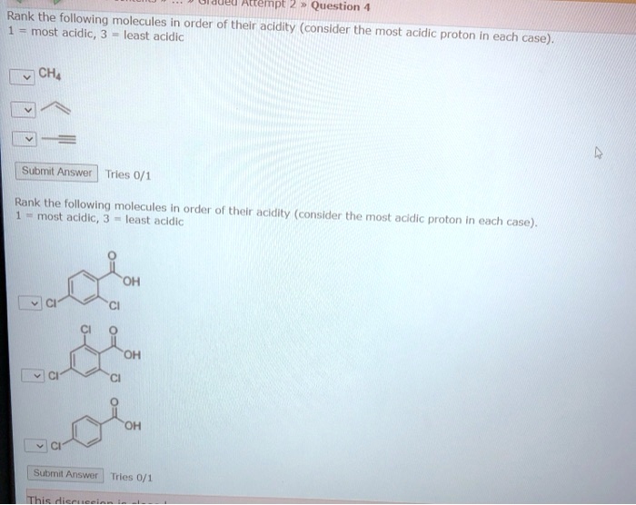 Solved Rank The Following Molecules In Order Of Their Acidity Most