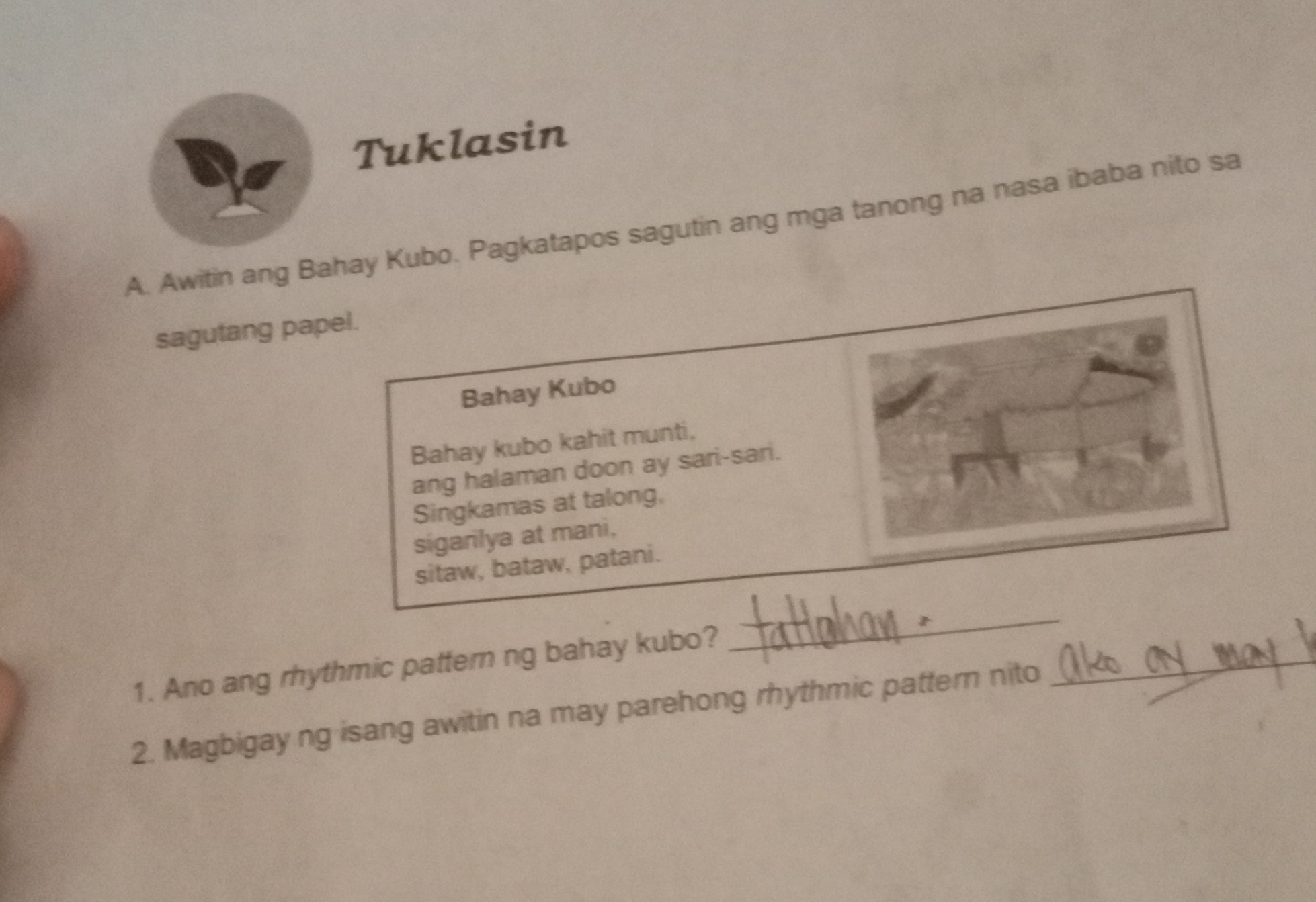 A Awitin Ang Bahay Kubo Pagkatapos Sagutin Ang Mga Ta 6165