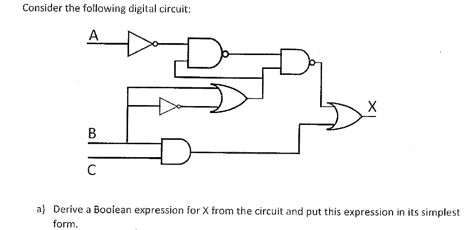 SOLVED: Consider the following digital circuit: A X B a) Derive a ...