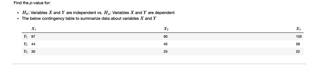 SOLVED: Need this in python code Find the p-value for: Ho: Variables X ...