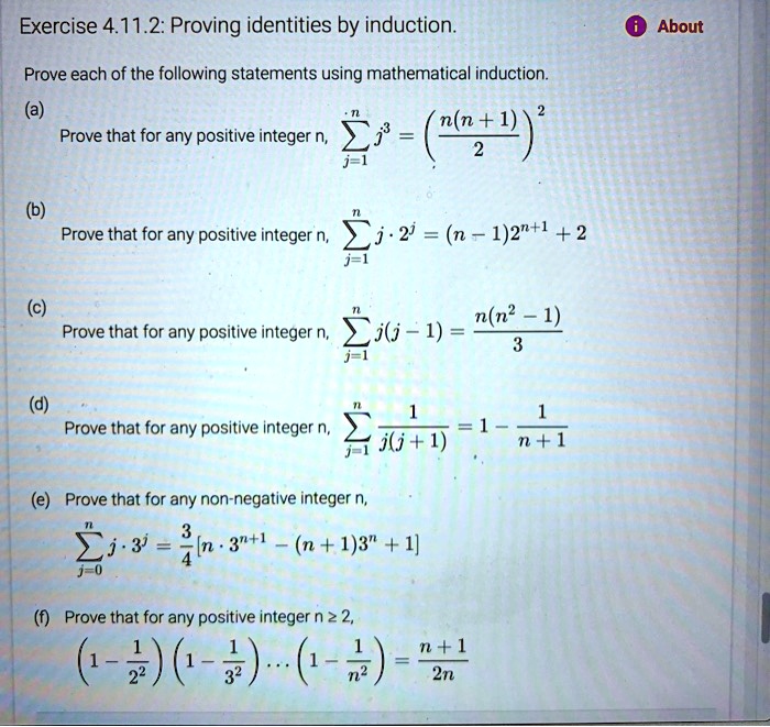 Solved Exercise 4112 Proving Identities By Induction About Prove Each Of The Following 7817