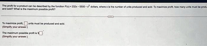SOLVED: The profit for a product can be described by the function P(x ...