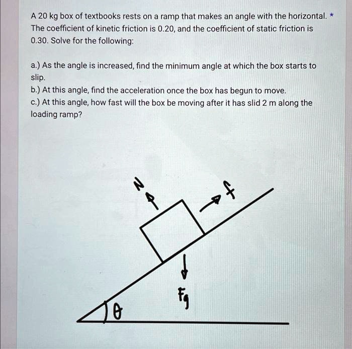 A 20 kg box of textbooks rests on a ramp that makes an angle with the ...
