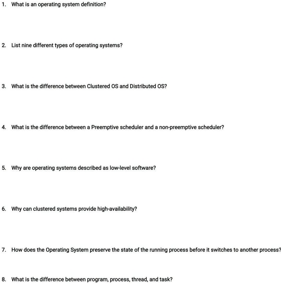 SOLVED: What is an operating system definition? List nine different ...