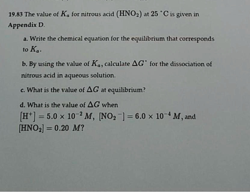 SOLVED 19.83 The value of Ka for nitrous acid (HNO2) at 25 Â°C is