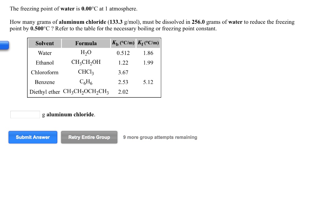 SOLVEDThe freezing point . of water is 0.00"C at atmosphere. How many