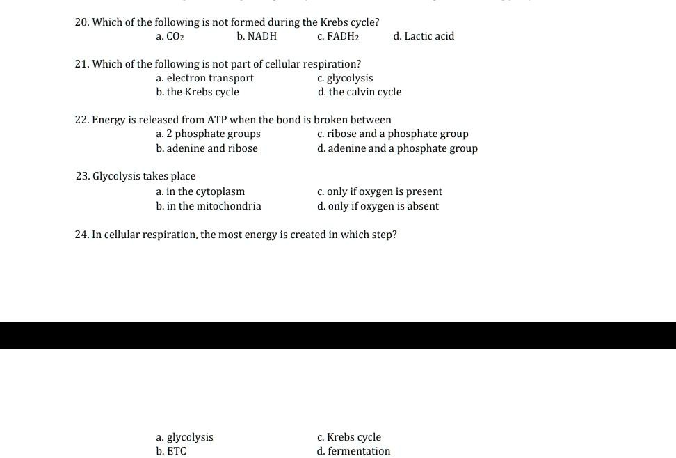 SOLVED 20. Which of the following is not formed during the Krebs cycle