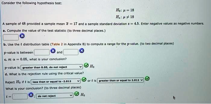 Consider The Following Hypothesis Test H0 Î¼ 18 Ha Î¼ 18 Sample