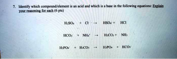 SOLVED: Identify which compound element is an acid and which is a base ...
