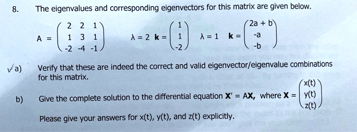SOLVED: The eigenvalues and corresponding eigenvectors for this matrix ...