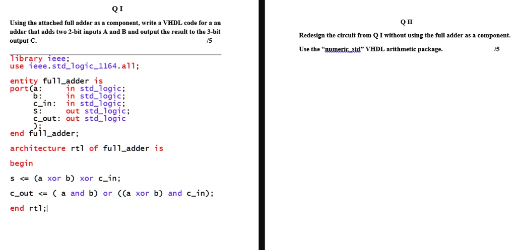 i only want qii qi using the attached full adder as a component write a ...