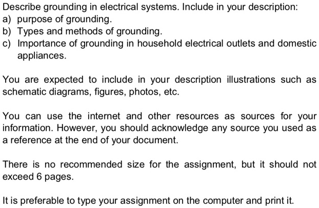 SOLVED: Describe Grounding In Electrical Systems. Include In Your ...