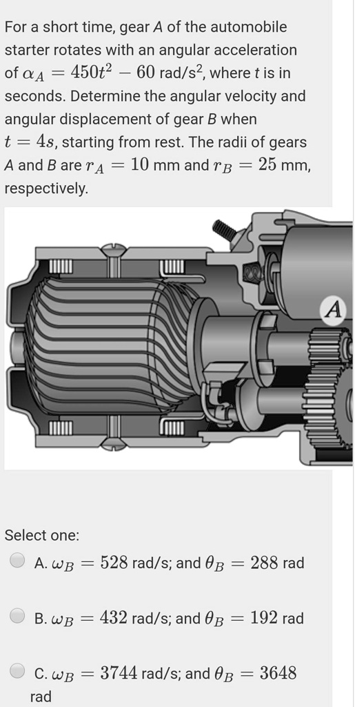 SOLVED For a short time, gear A of the automobile starter rotates with