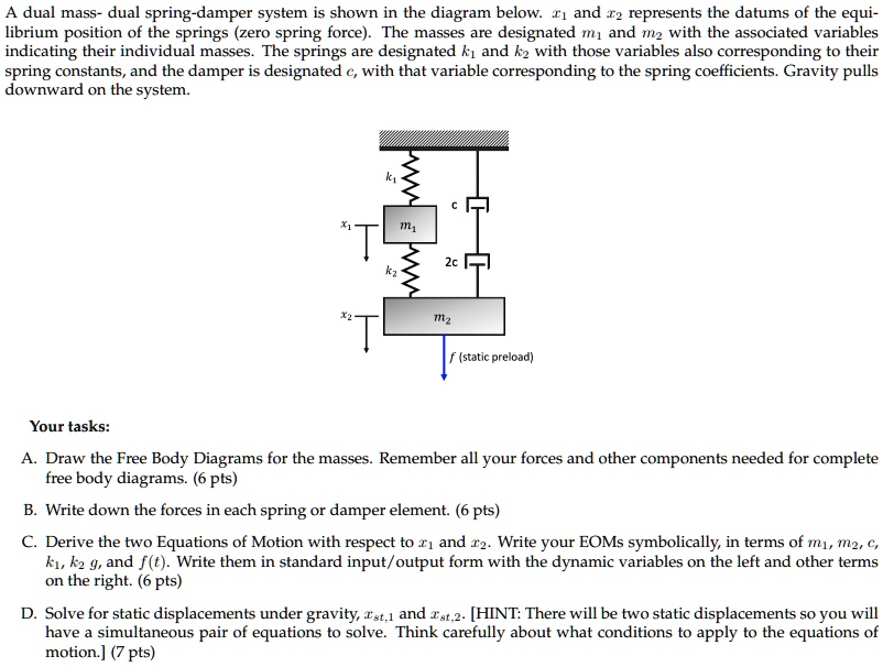 SOLVED: A dual mass-dual spring-damper system is shown in the diagram ...