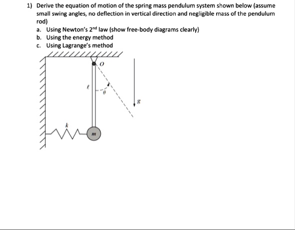 1 derive the equation of motion of the spring mass pendulum system shown below assume small swing angles no deflection in vertical direction and negligible mass of the pendulum rod a using n 56003