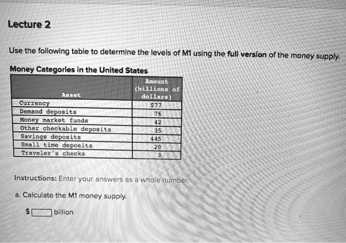 SOLVED: Lecture 2 Use The Following Table To Determine The Levels Of M1 ...