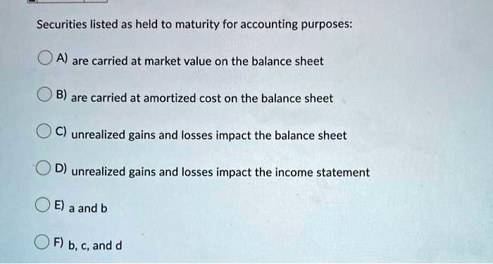 Unrealized Gains And Losses On Held To Maturity Securities Are SOLVED: Securities listed as held to maturity for accounting purposes