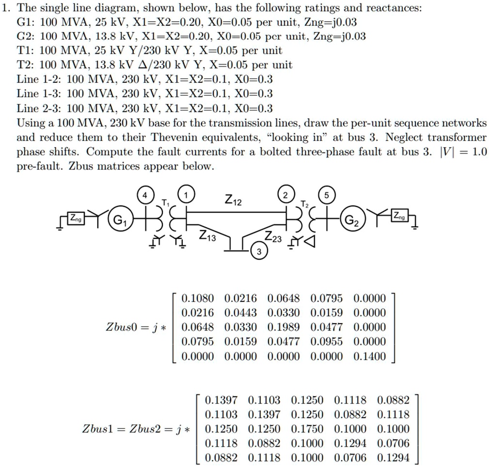 SOLVED The single line diagram, shown below, has the following ratings