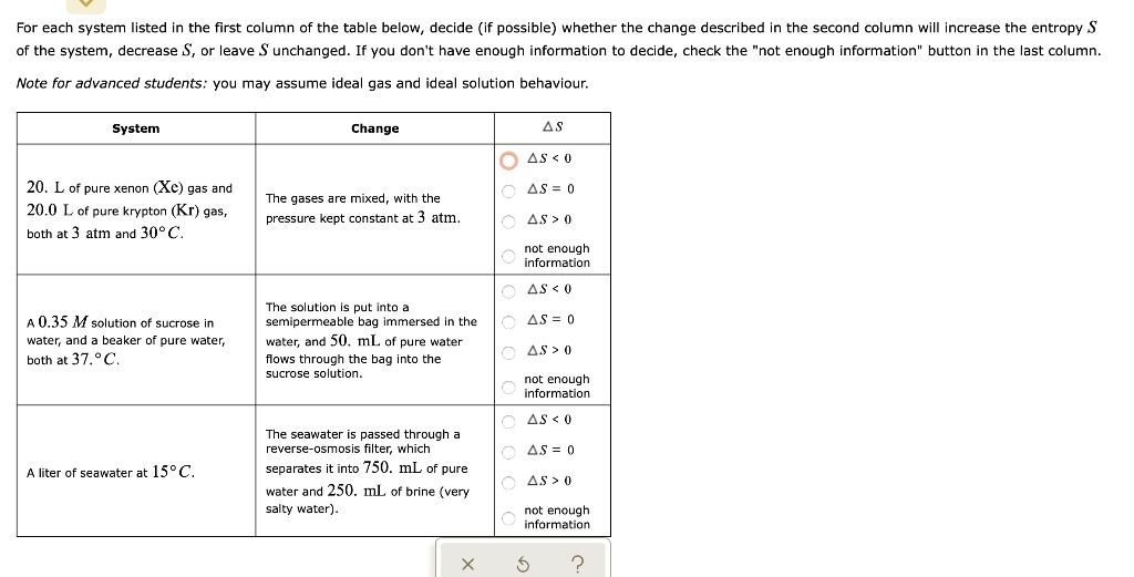 SOLVED:For each system listed in the first column of the table below ...