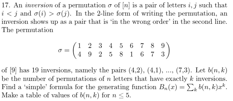 Permutation Inversions 17 an inversion of a permutation 0 of n is a pair of letters...