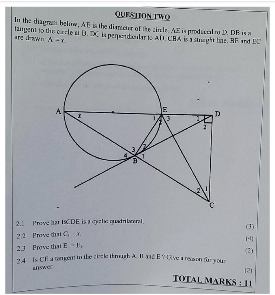 SOLVED:QUESTION TWO In the diagram tangent to the circle chrele ai BEJs ...