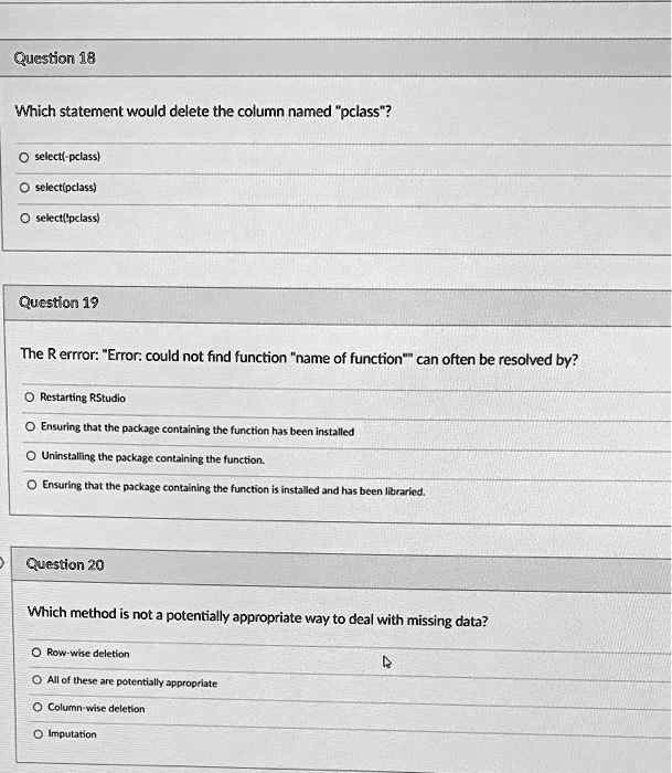 SOLVED: Questjon 18 Which statement would delete the column named 