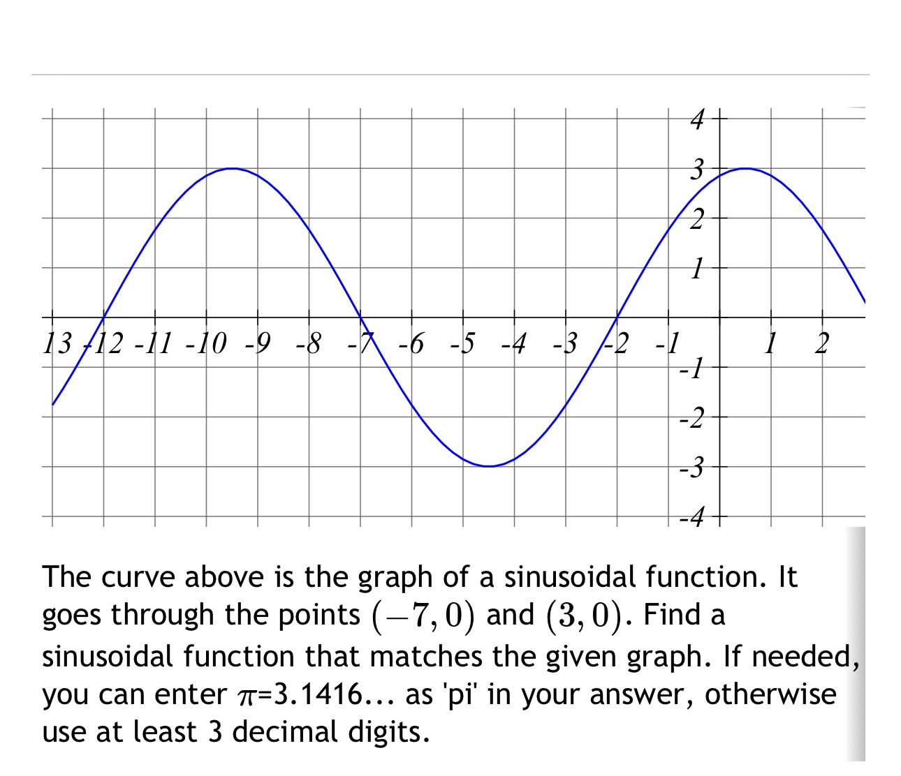 SOLVED: The curve above is the graph of a sinusoidal function. It goes ...