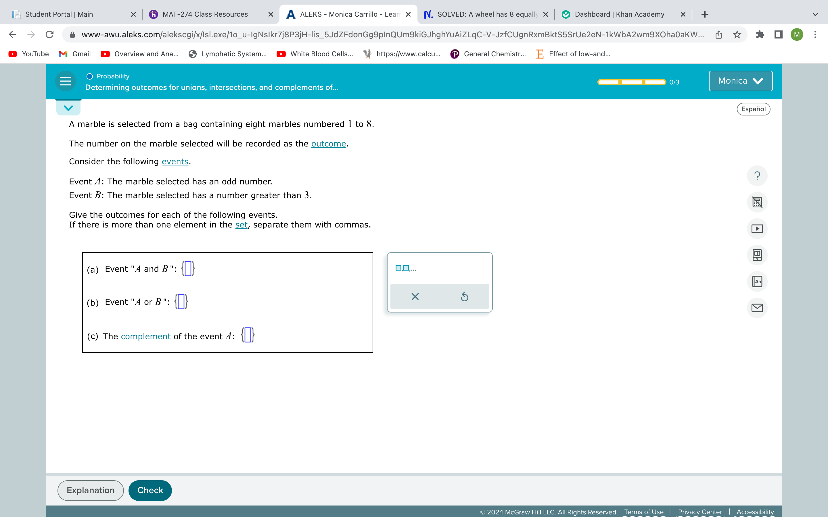 SOLVED Student Portal Main MAT274 Class Resources ALEKS Monica Carrillo Lear N. SOLVED