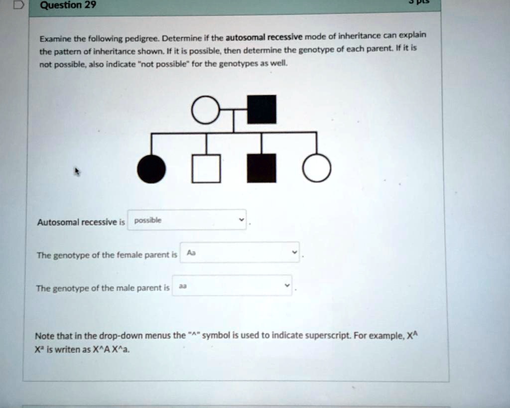 SOLVED: Depee Question 29 Examine the following pedigree Determine if ...