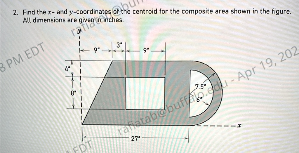 find the x and y coordinates of the centroid for the composite area ...
