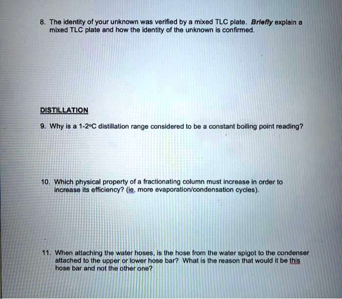 SOLVED The identity of your unknown was verified by a mixed TLC plate