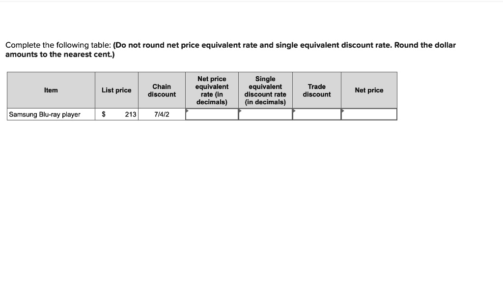 Complete The Following Table Do Not Round Net Price Equivalent Rate And complete-the-following-table-do-not-round-net-price-equivalent-rate-and