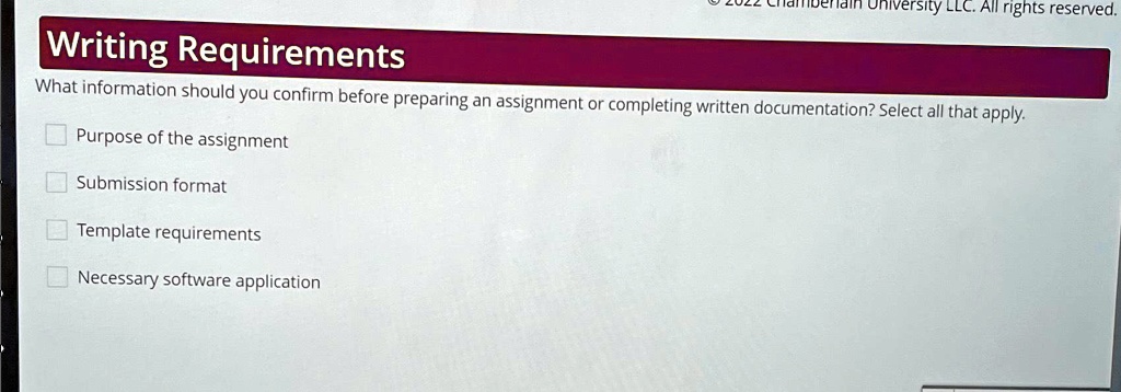 SOLVED: Writing Requirements What information should you confirm before ...