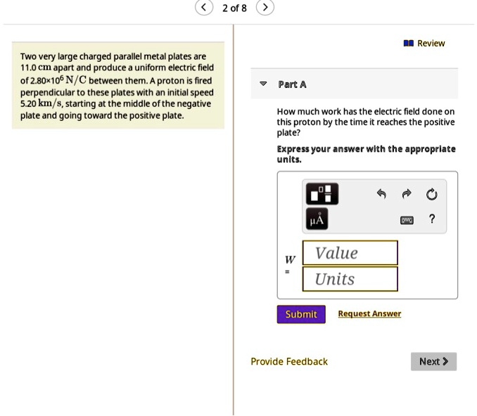 SOLVED: 2 of 8 Review Two very large charged parallel metal plates are ...