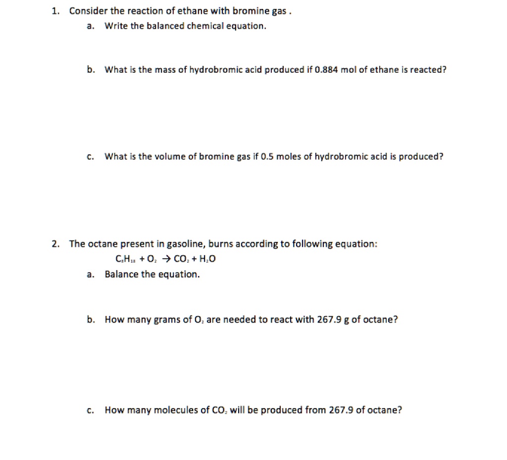 SOLVED Consider the reaction of ethane with bromine gas Write the