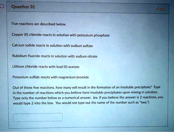 SOLVED Question 31 Five reactions are described below Copper (II
