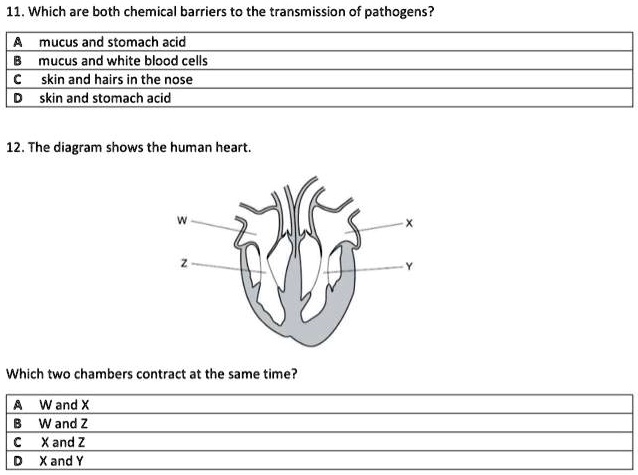 SOLVED: 11. Which are both chemica barriers to the transmission of ...