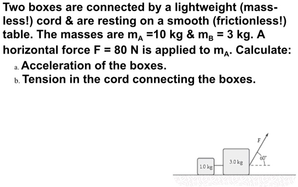 SOLVED: Two boxes are connected by a lightweight (mass- less!) cord are ...