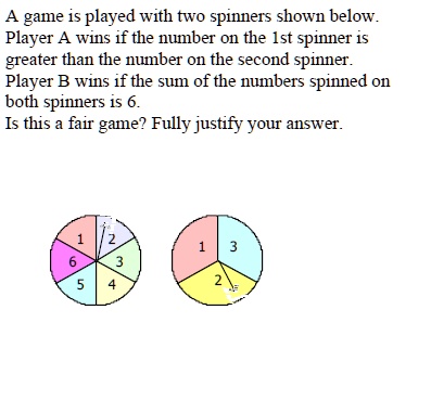 SOLVED: A game is played with two spinners shown below. Player A wins ...