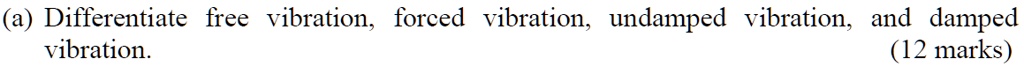 SOLVED: (a) Differentiate free vibration forced vibration undamped SOLVED: (a) Differentiate free vibration forced vibration undamped