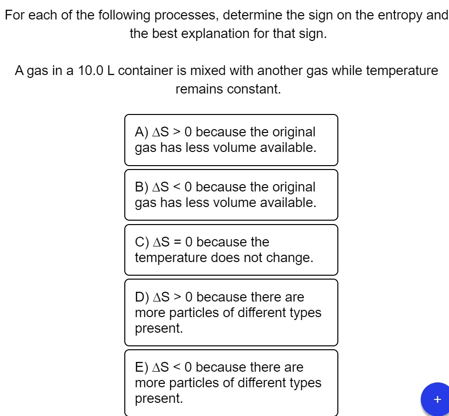 SOLVED For each of the following processes, determine the sign on the