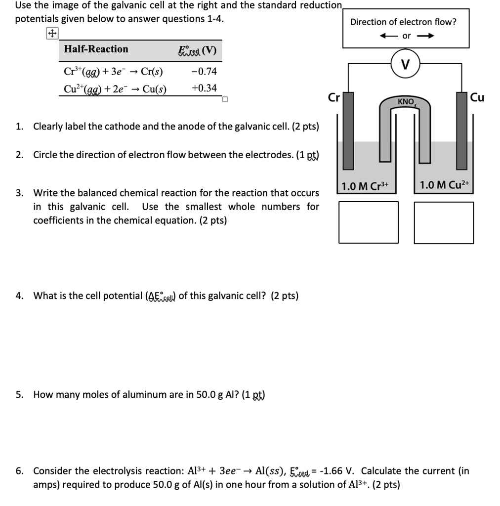 SOLVED Use the image of the galvanic cell at the right and the
