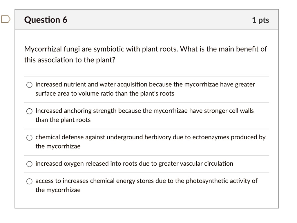 SOLVED Mycorrhizal fungi are symbiotic with plant roots. What is the