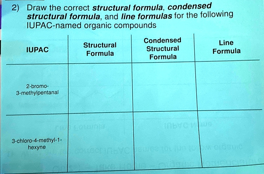 SOLVED: Draw the correct structural formula, condensed structural ...