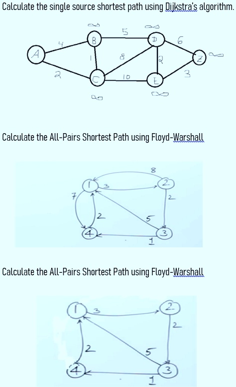 Calculate The Single Source Shortest Path Using Dijkstras Algorithm Calculate The All Pairs 8317