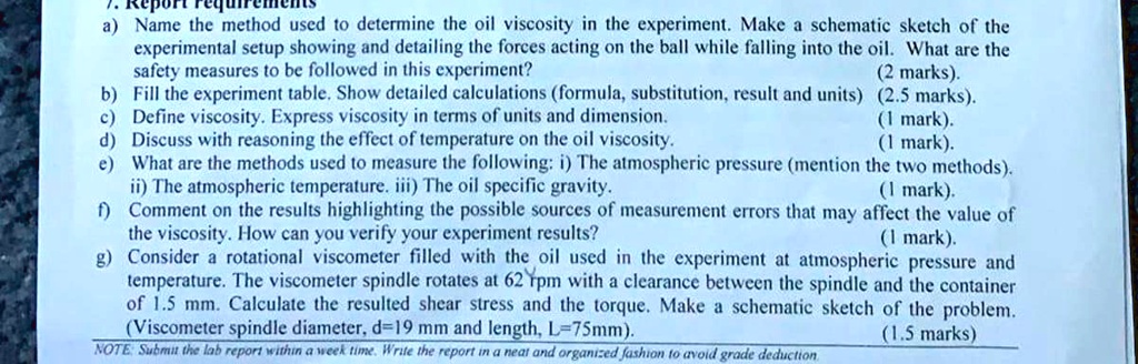 a) Name the method used to determine the oil viscosity in the ...