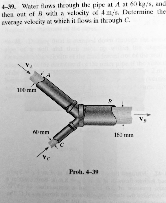 4 39water flows through the pipe at a at 60 kgs anc then out of b with ...